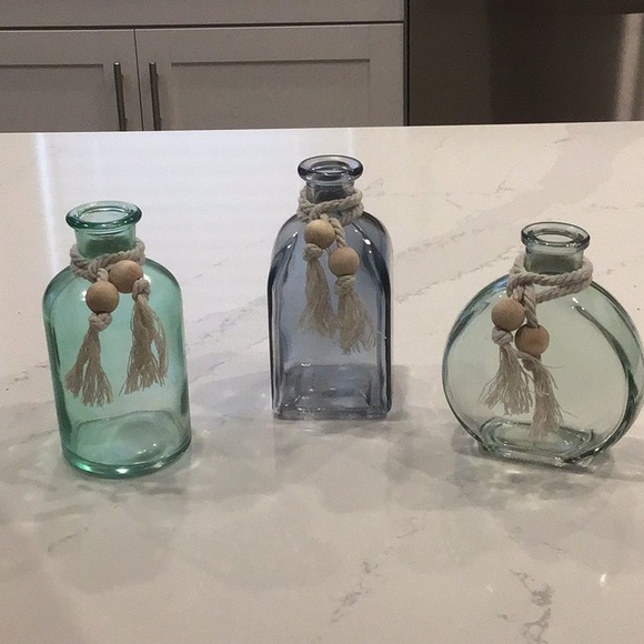 Sea-Blue Glass Bud Vase Trio, 5”H & 4.5”H Coastal Decor - Picture 7 of 7